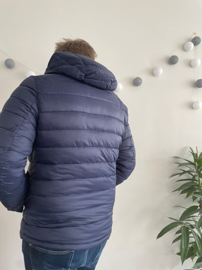 Doudoune à capuche HOMME courte imperméable et réversible matelassé bleu marine