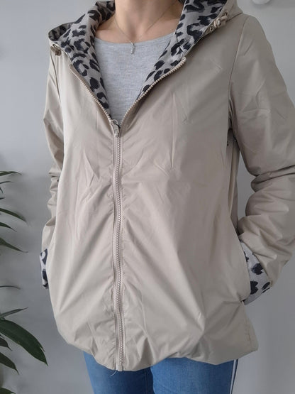 Laura Jo - Manteau Imperméable beige réversible motif léopard court garnissage ouate mi-saison