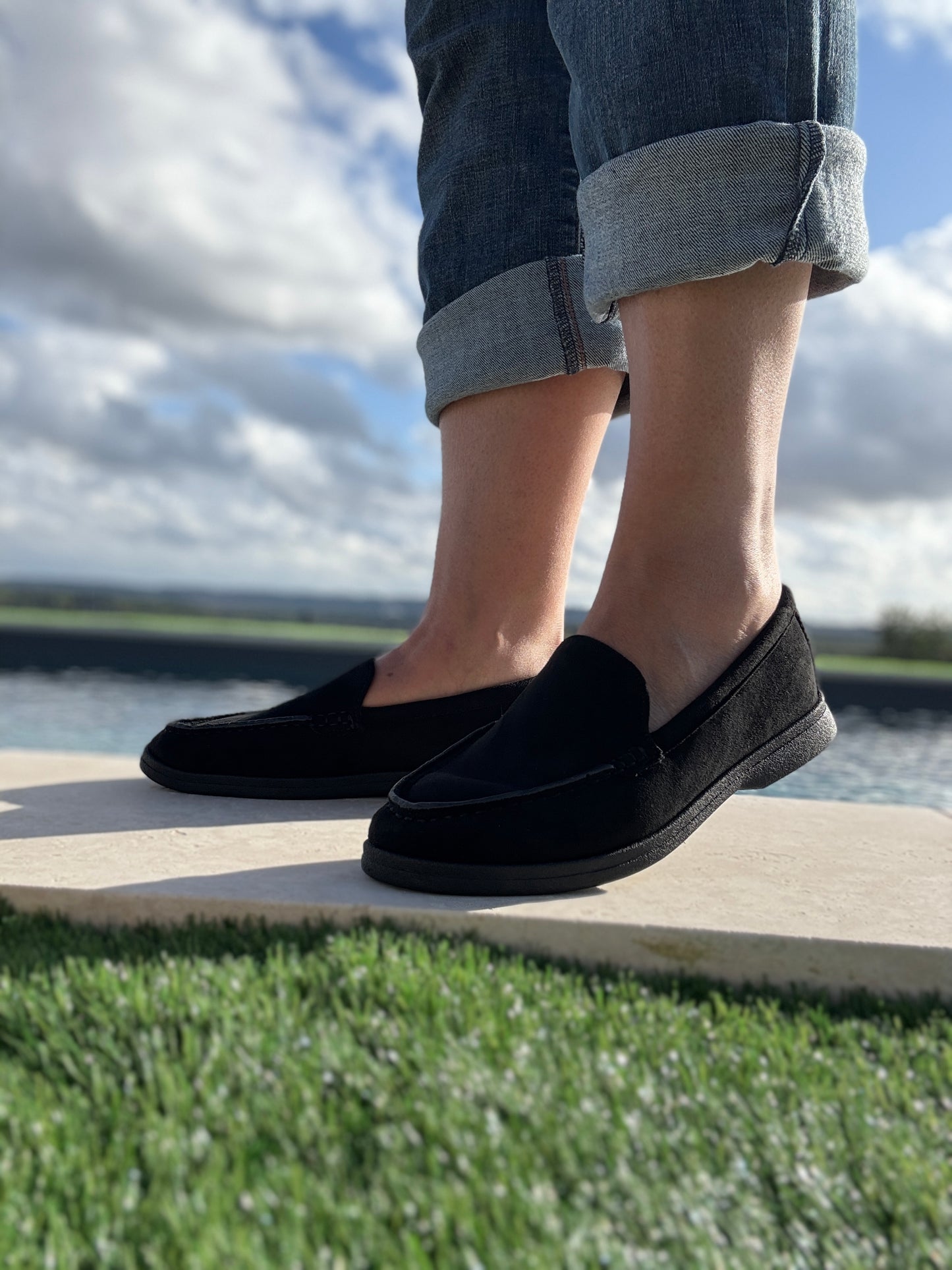 Chaussures mocassins toucher daim noir