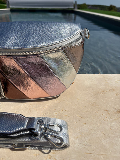 Sac banane simili cuir blanc argenté rosé