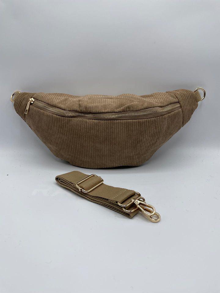 Sac banane velours côtelé couleur beige taupe