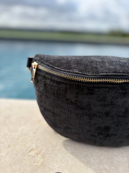 Sac banane en tissu velours doux texturé noir