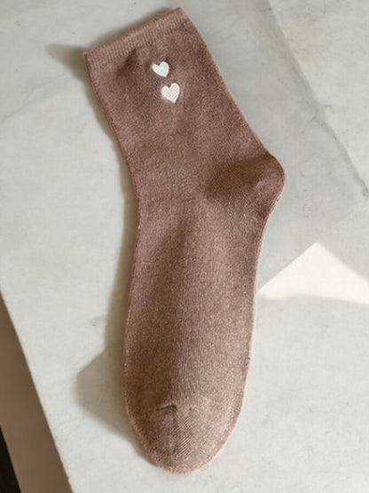 Nouveautés - Chaussettes marrons en coton à motif cœurs blancs