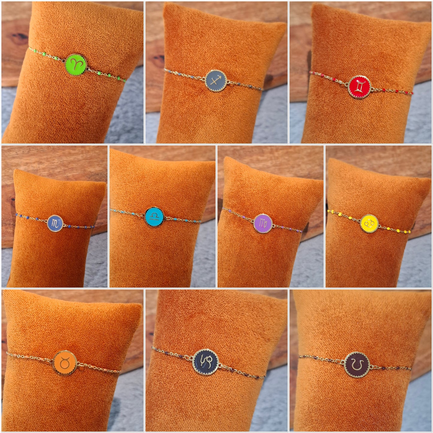 Bracelet à chaîne fine signe astrologique coloré