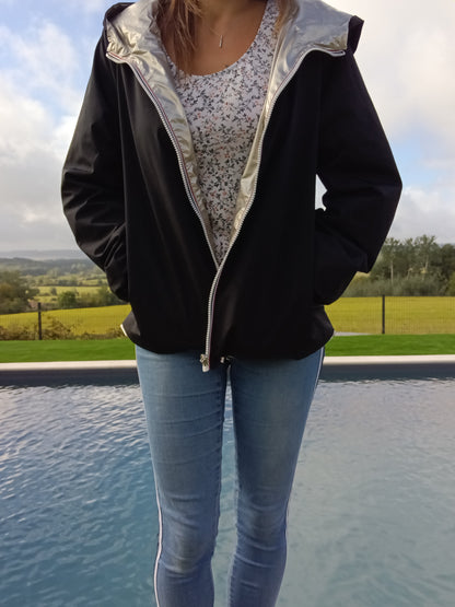 Melya Melody - Manteau court léger imperméable noir réversible doré