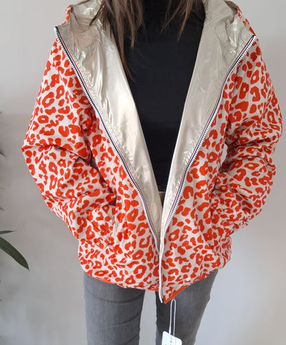 Escandelle - Parka imperméable courte Léopard orange réversible doré