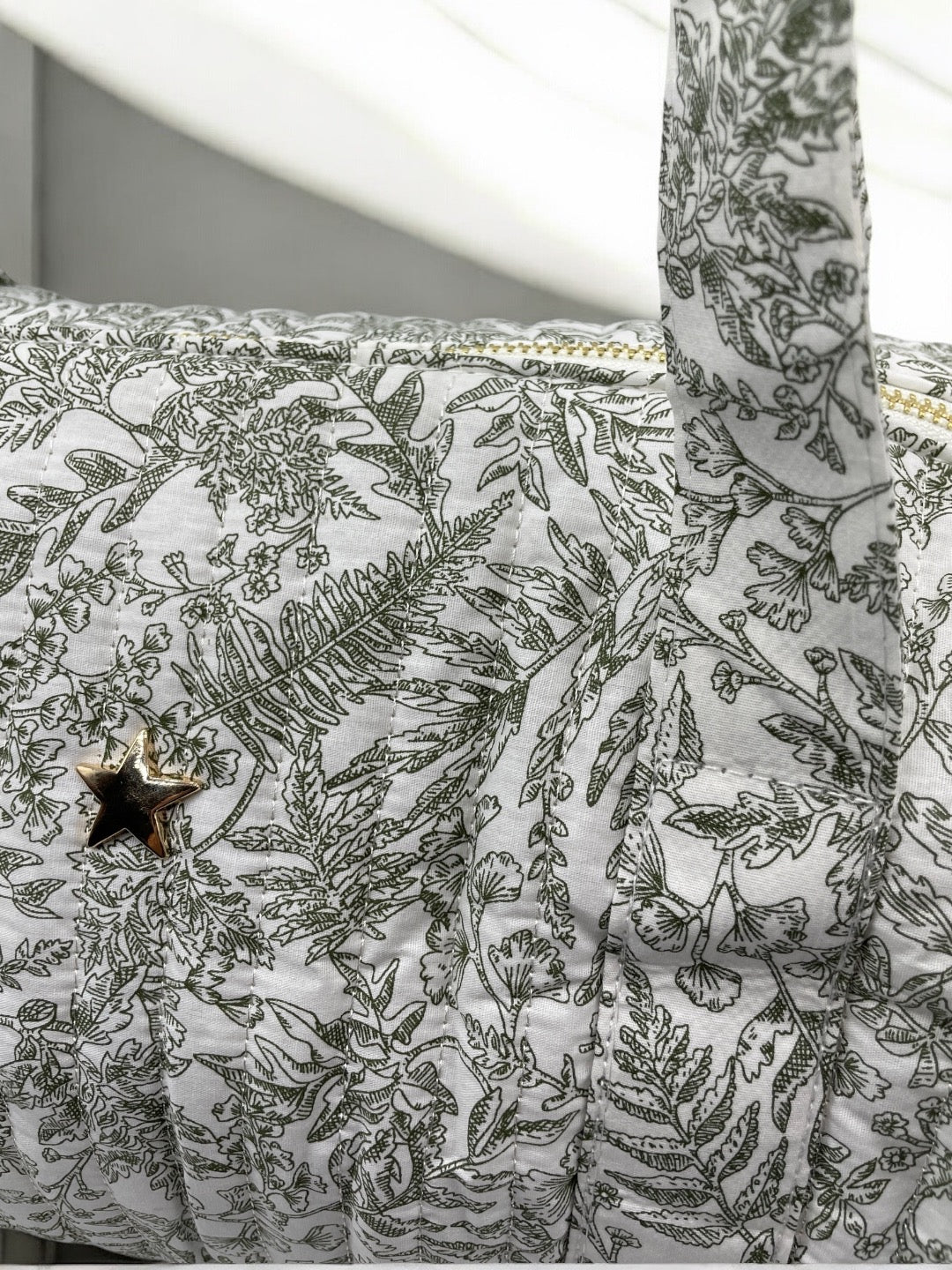 Sac polochon coton matelassé toile de jouy vert