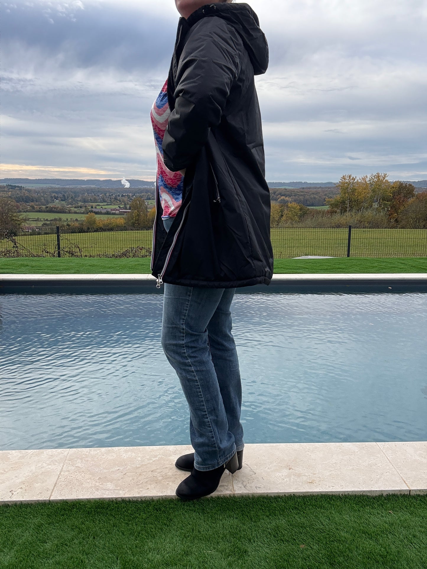 Laura Jo - Imperméable long doublé en fausse fourrure couleur noir