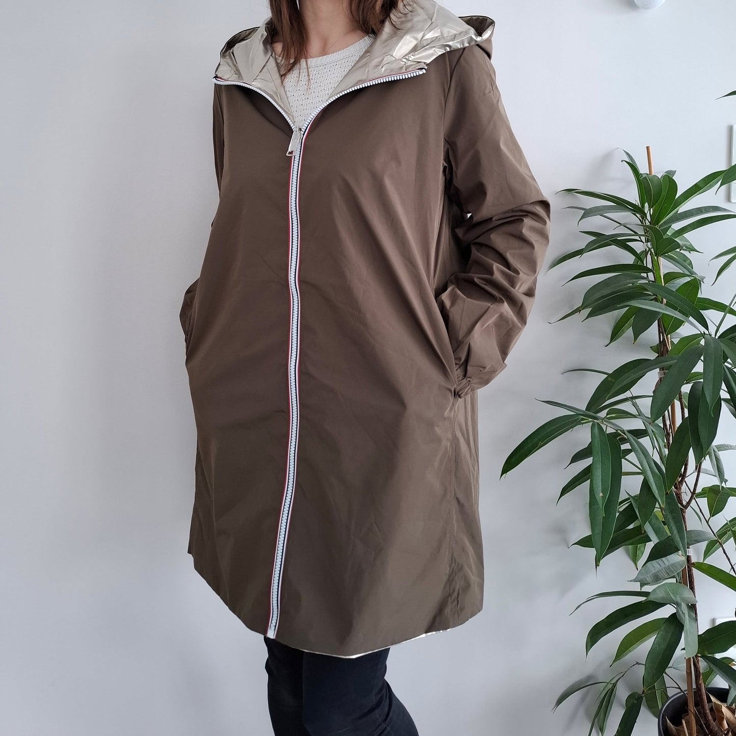 Melya Melody - Manteau léger long réversible imperméable kaki marron doré - Curvy