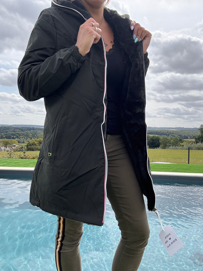New Lolo - Manteau long kaki réversible imperméable fourré fausse fourrure - Curvy