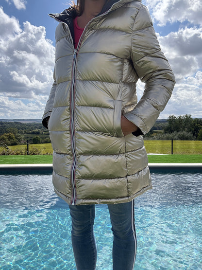 Melya Melody - Manteau long réversible et imperméable matelassé bleu marine doré