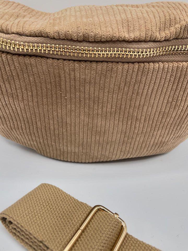 Sac banane velours côtelé couleur beige taupe