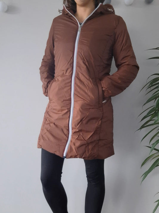 Melya Melody - Manteau long imperméable fourré fausse fourrure marron chocolat