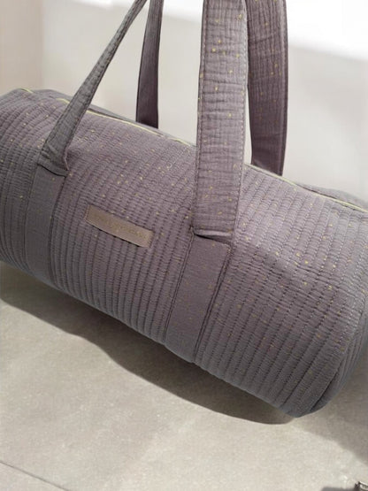 Nouveautés - Sac polochon en coton matelassé violet parme à pois dorés 'La Ptite Cachotiere'