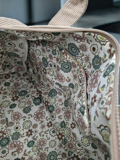 Sac week-end polochon beige effet velours cotelé avec sangle unie