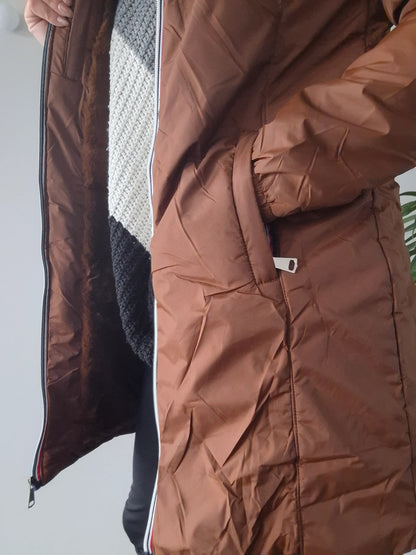 Melya Melody - Manteau long imperméable fourré fausse fourrure marron chocolat