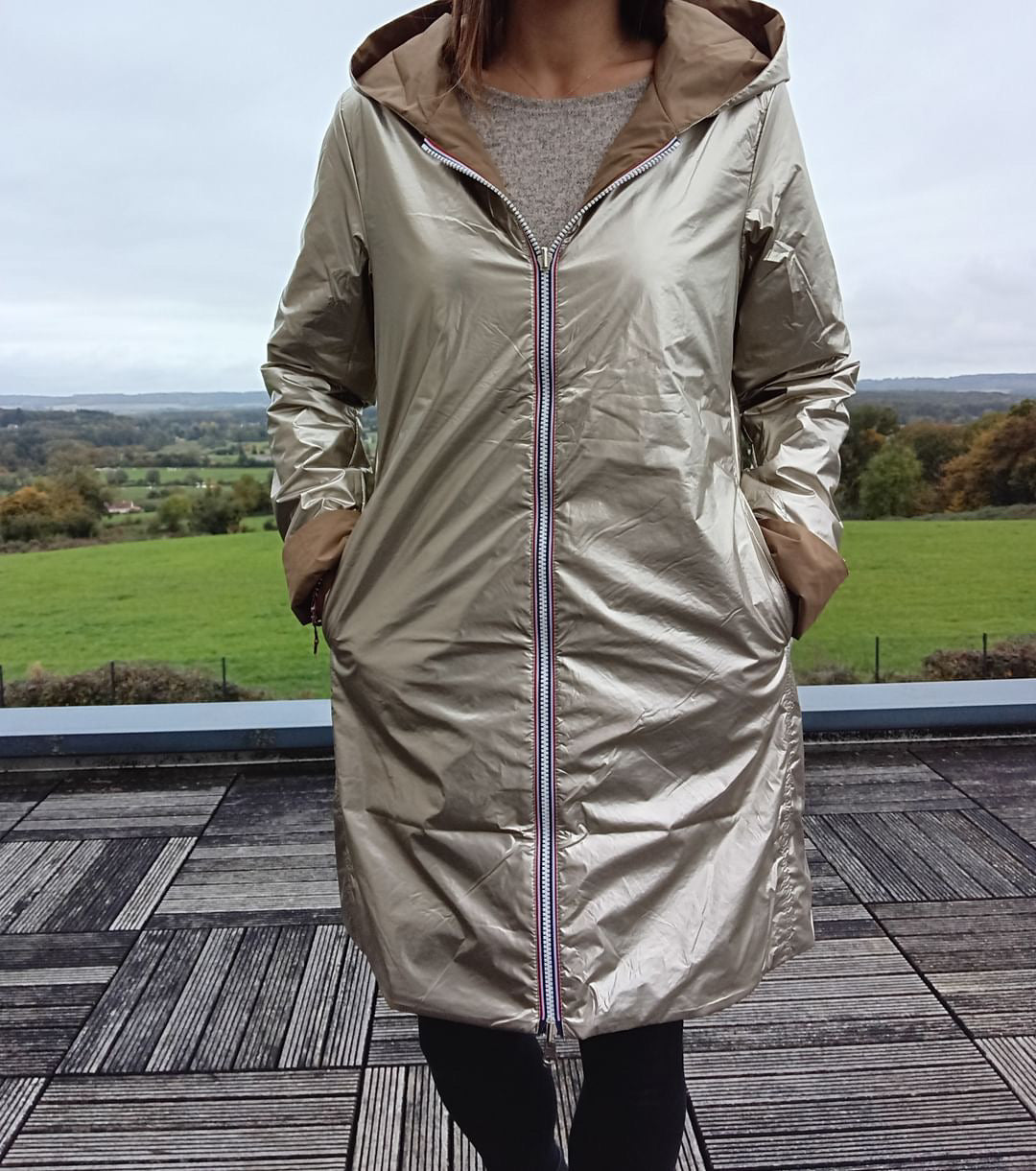 Imperméable réversible long mi-saison garnissage ouate Marque Laura Jo Camel / Doré