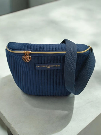 Sac banane en velours côtelé bleu marine  “La P’tite cachottière”