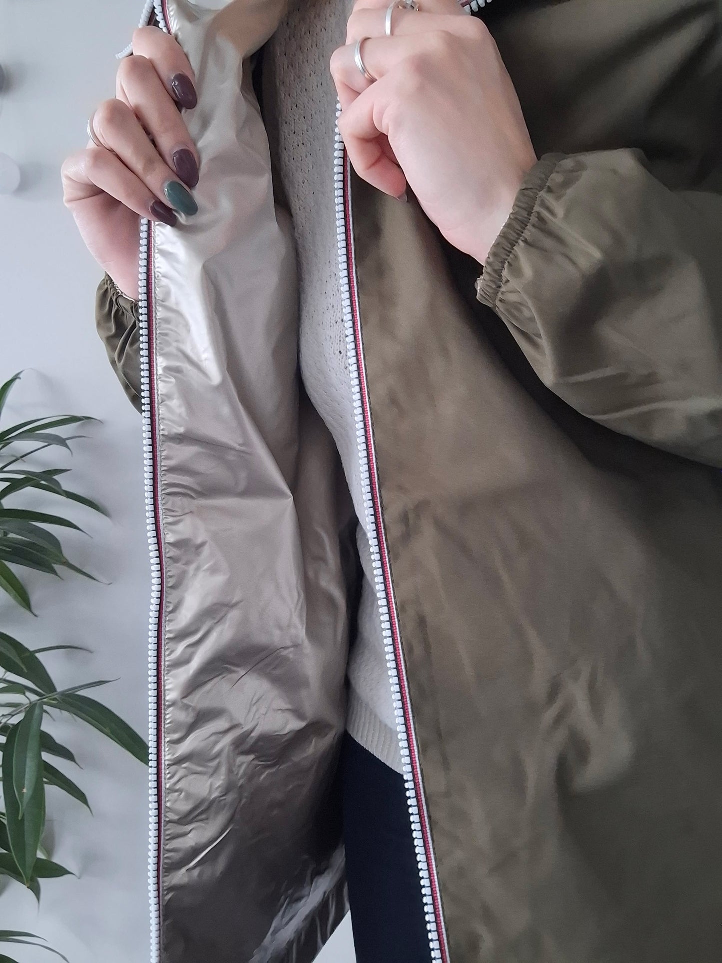 Manteau imperméable réversible mi-long léger Kaki/doré