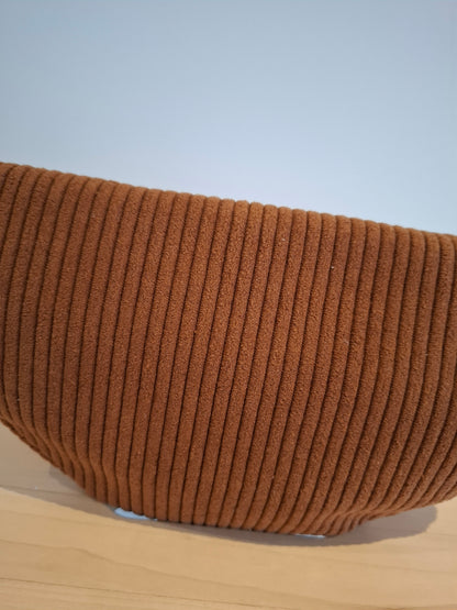 Sac banane velours côtelé 2 poches marron chocolat clair sangle fantaisie