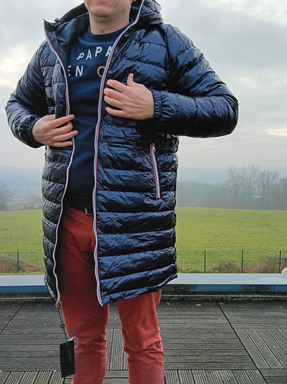 Laura Jo - Doudoune HOMME longue imperméable et réversible matelassé bleu marine