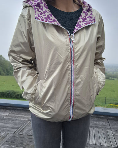 Escandelle - Parka imperméable courte Léopard violet réversible doré