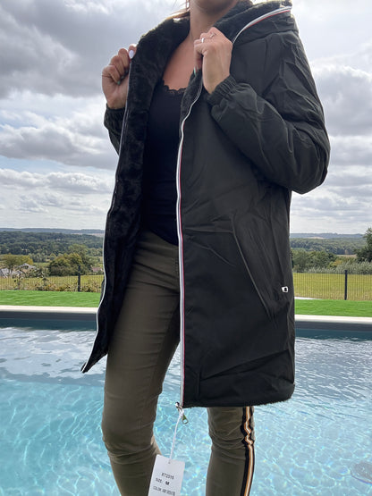 New Lolo - Manteau long kaki réversible imperméable fourré fausse fourrure - Curvy