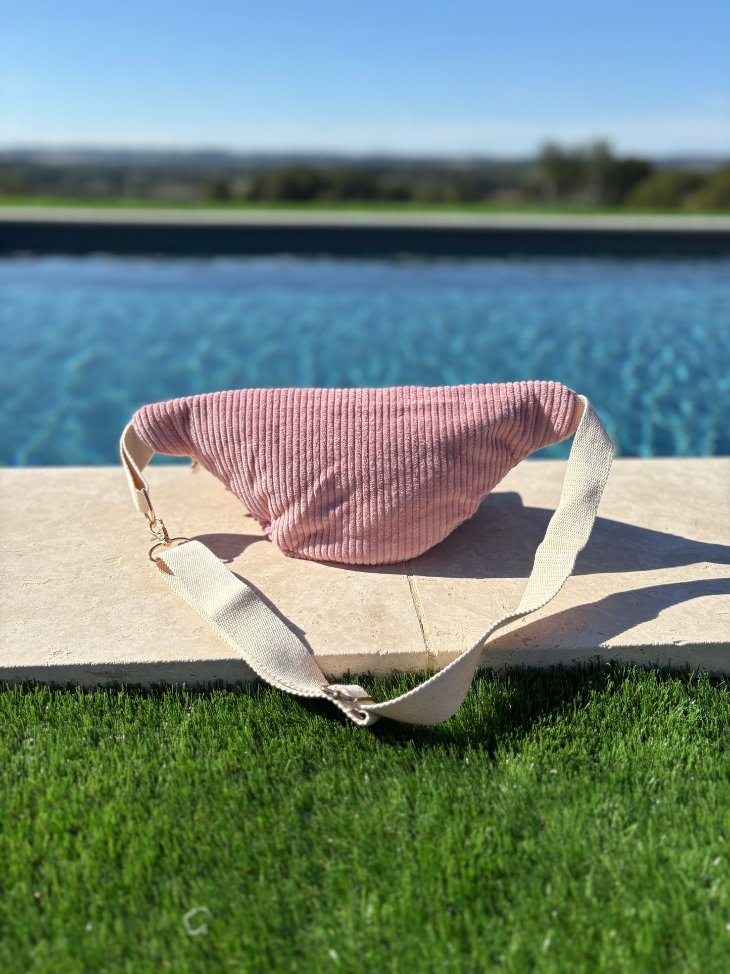 Sac banane tout velours rose pâle fait main