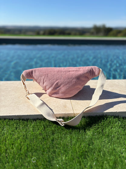 Sac banane tout velours rose pâle fait main
