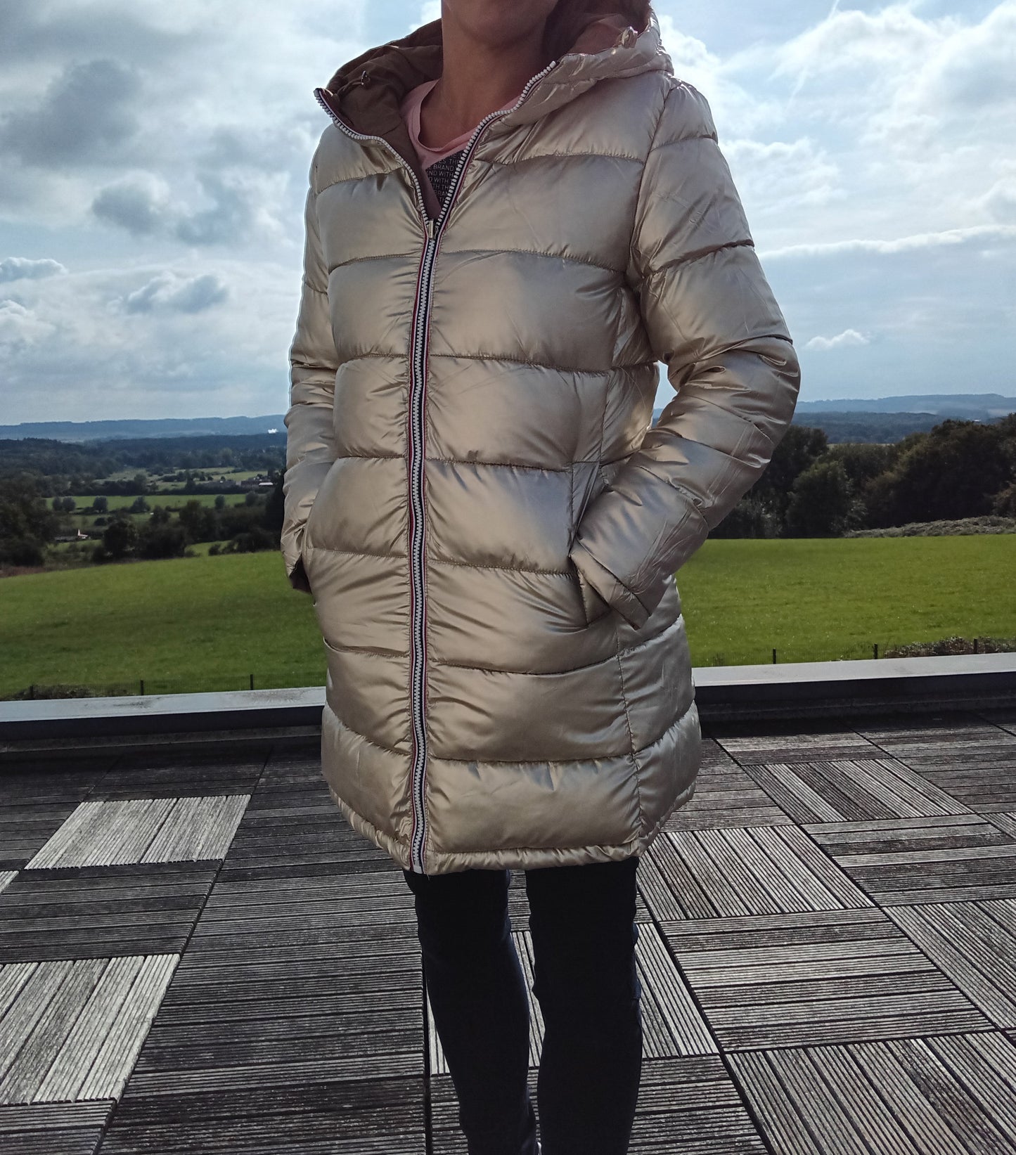 Melya Melody - Manteau long réversible et imperméable matelassé camel/doré - Curvy