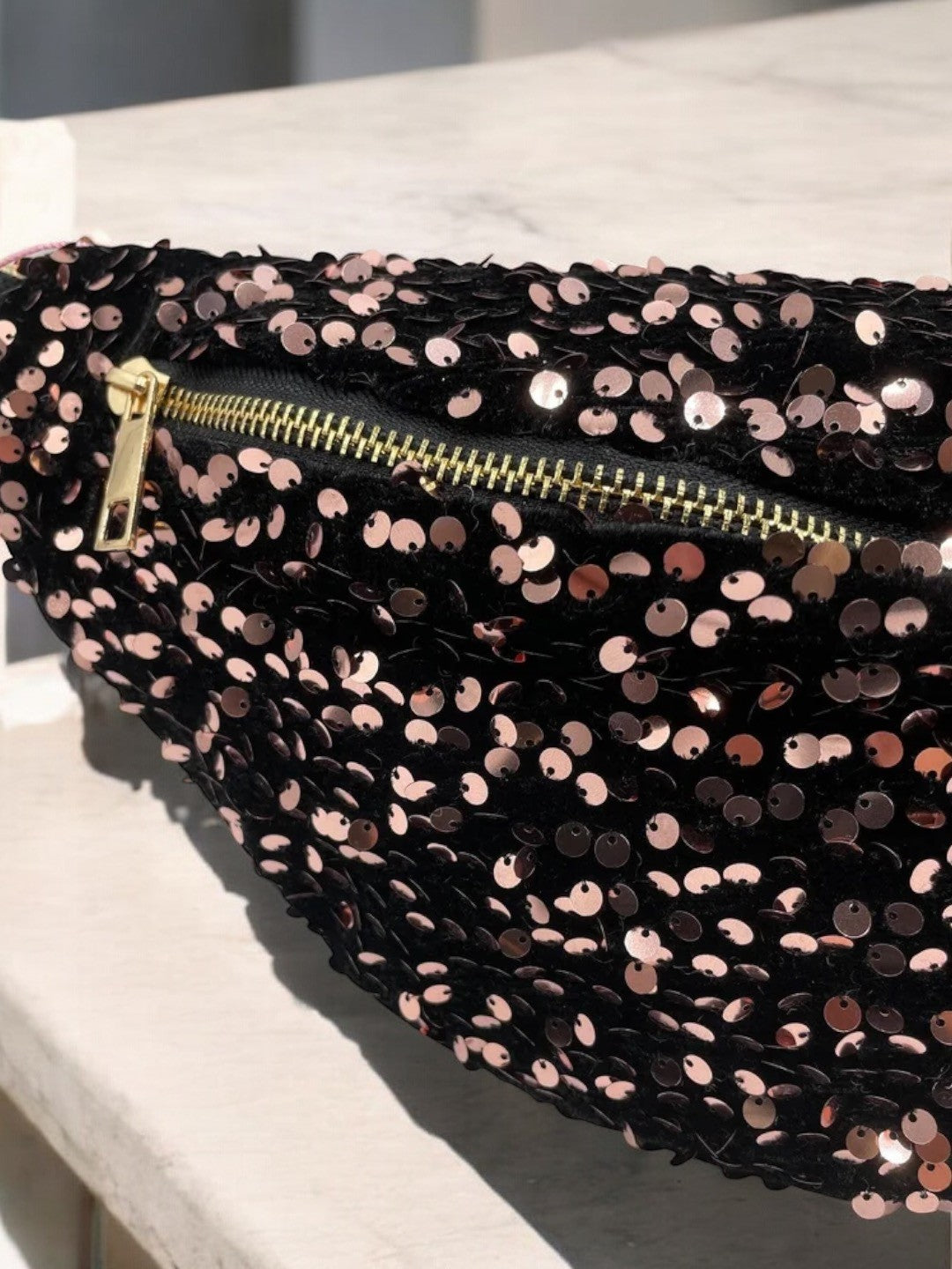 Sac Banane Effet Glam Femme Sequins Doré & Rosé – Bandoulière Réglable