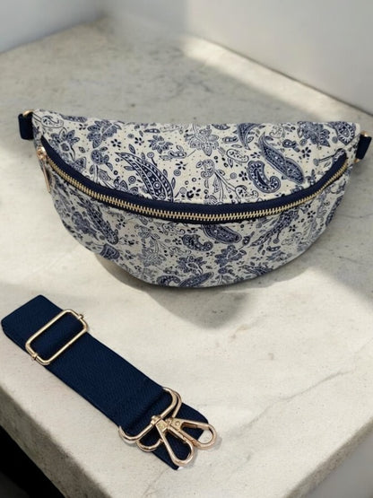 Sac banane coton matelassé liberty motif paisley bleu marine