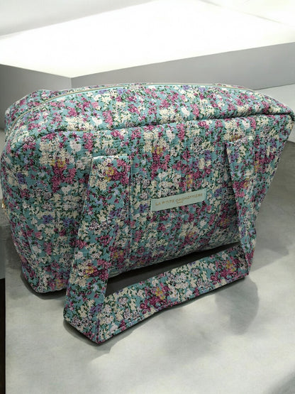 Sac week-end polochon en coton matelassé multicolore liberty fleuri rouge et blanc