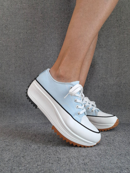 Chaussures baskets basses plate-forme tissu toile bleu