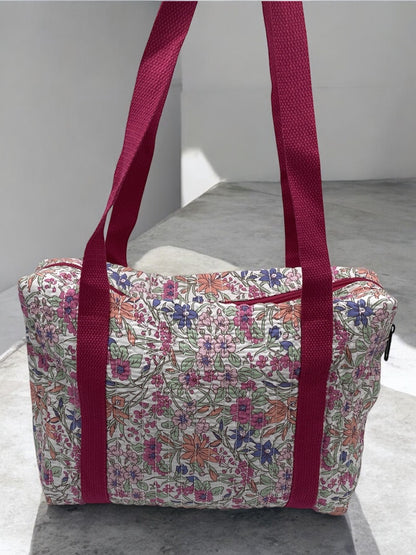 Sac week end voyage coton matelassé liberty rose fuschia