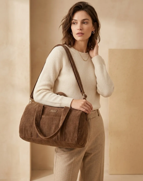 Sac Polochon Velours Texturé Camel – Grand Sac Week-end Femme