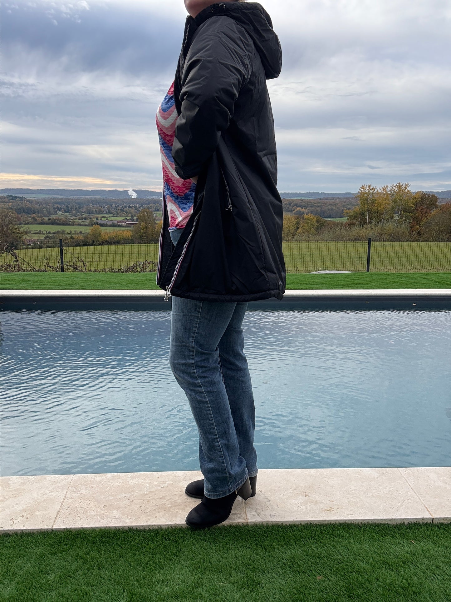 Laura Jo - Imperméable long doublé en fausse fourrure couleur noir