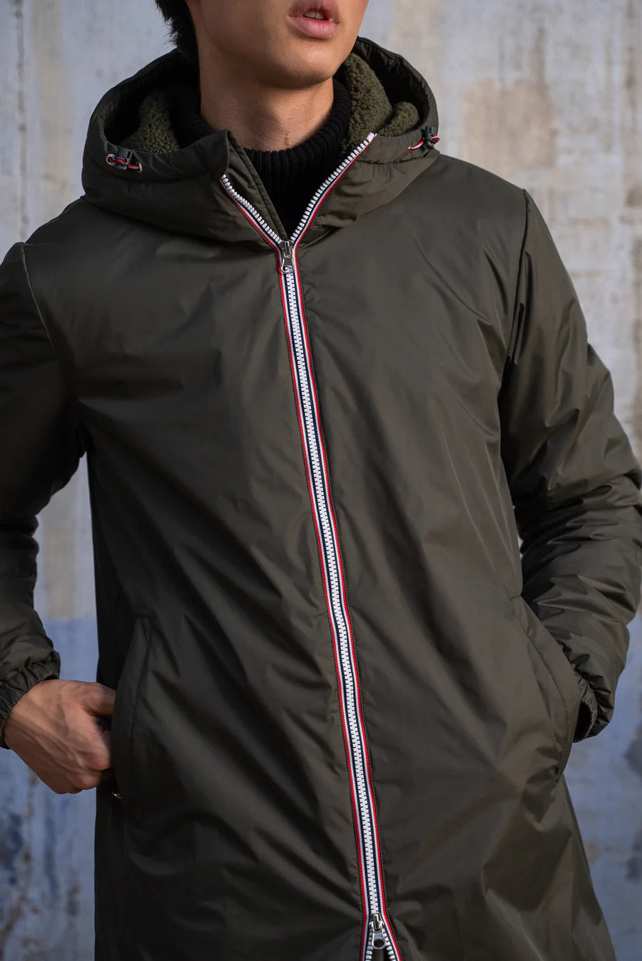 Laura Jo - Manteau imperméable long Homme kaki fourré imitation sherpa kaki