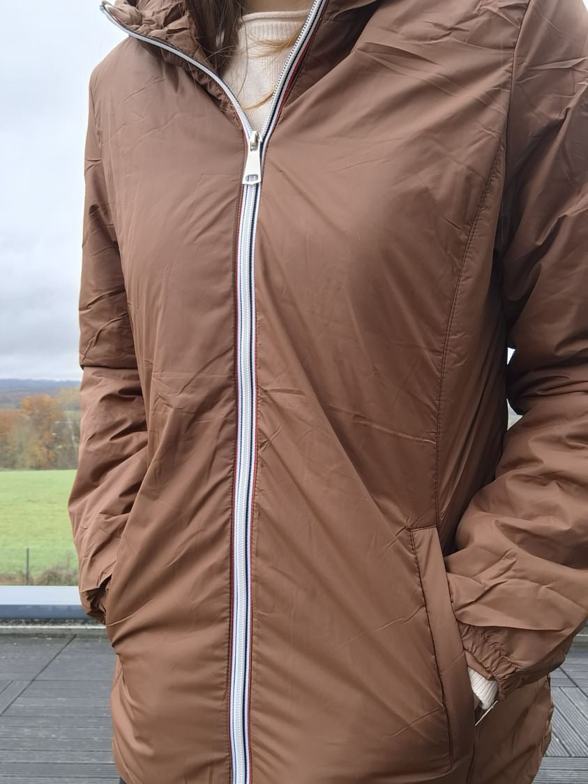 Melya Melody - Manteau court fourré imperméable légerement cintré camel