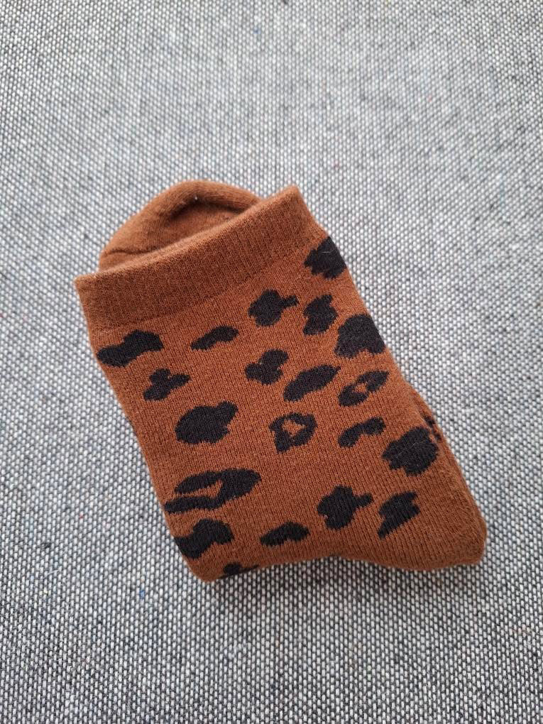 Nouveautés - Chaussettes marron en coton à motif léopard noir