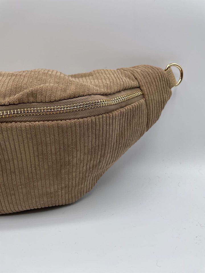 Sac banane velours côtelé couleur beige taupe