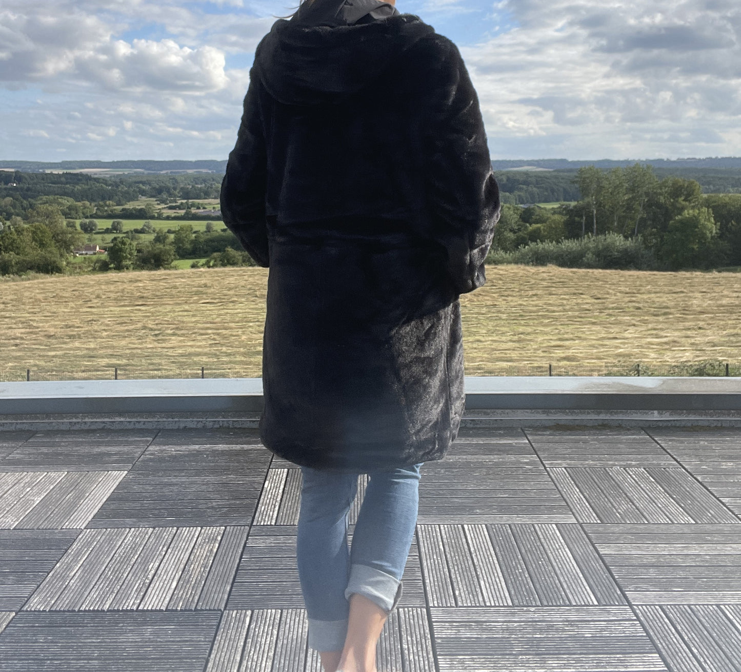 Melya Melody - Manteau long fourré fausse fourrure réversible imperméable noir - Curvy