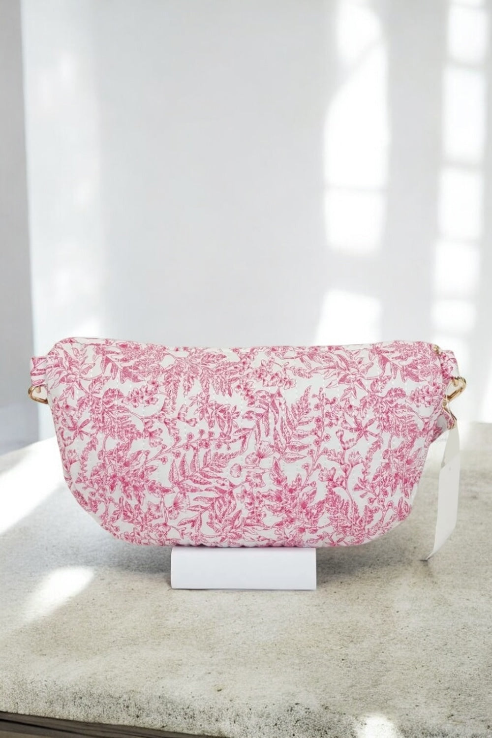 Sac banane coton liberty toile de jouy fleuri rose et blanc