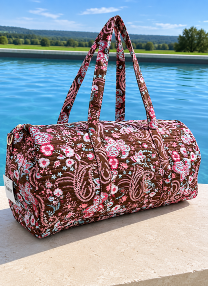Sac Polochon Matelassé Fleuri Paisley | Grand Sac de Voyage Femme Bohème Chic – Bandoulière Incluse