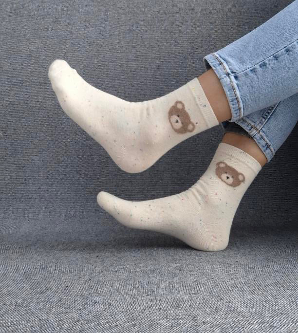 Nouveautés - Chaussettes blanches en coton à motif ours