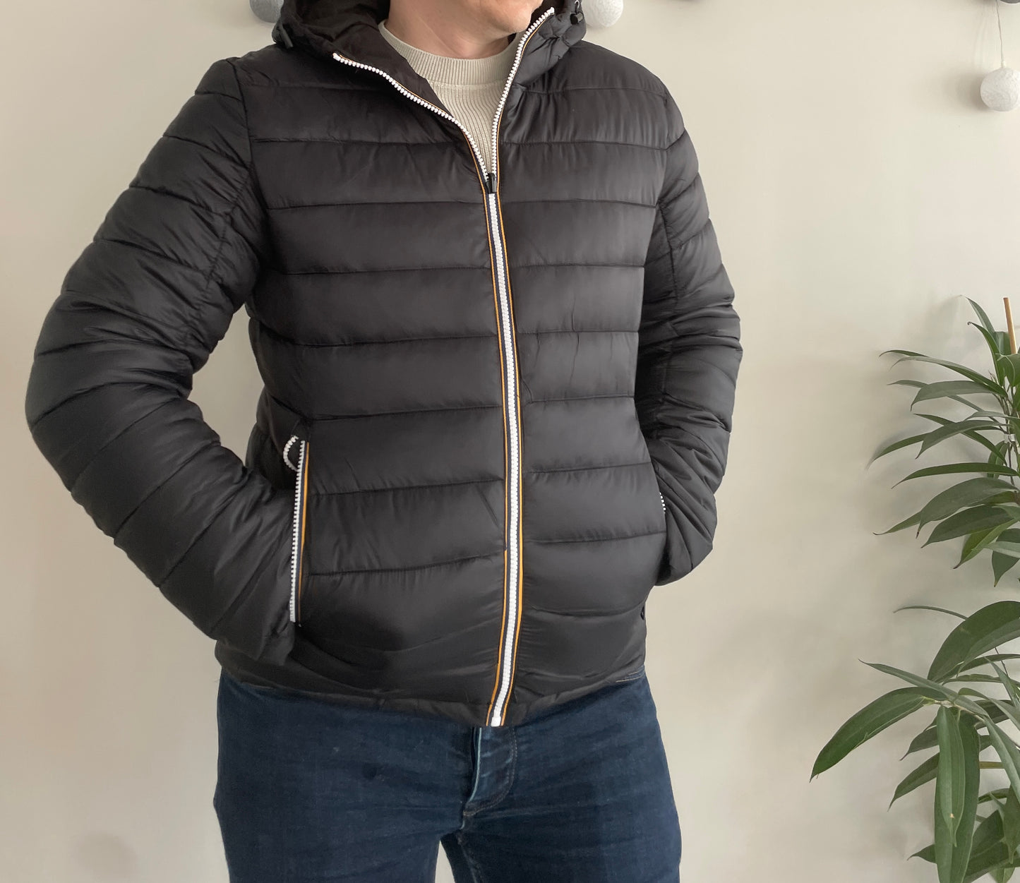 Doudoune à capuche HOMME courte imperméable et réversible matelassé noir