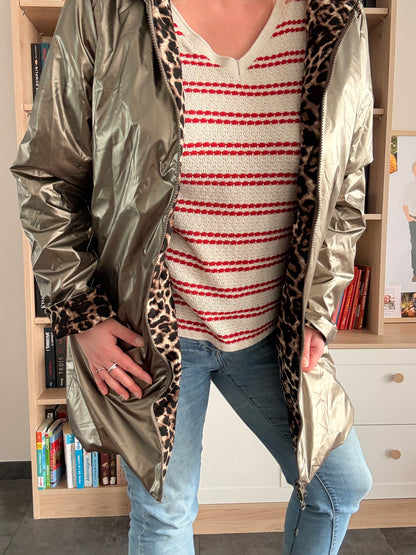 Laura Jo - Imperméable bronze réversible leopard long mi-saison garnissage ouate