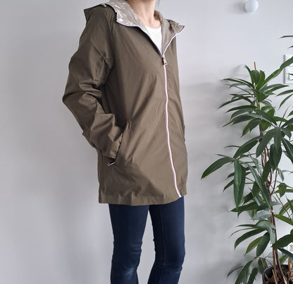 Manteau imperméable réversible mi-long léger Kaki/doré