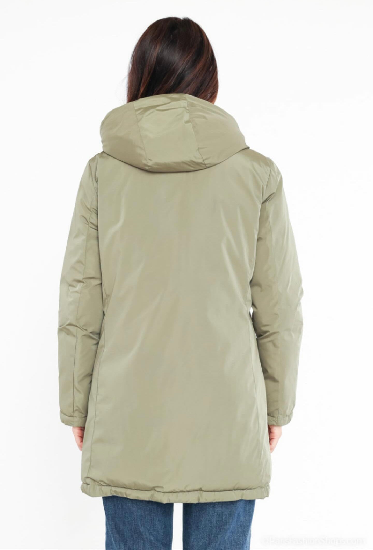 Melya Melody - Manteau long réversible et imperméable matelassé kaki clair/doré - Curvy