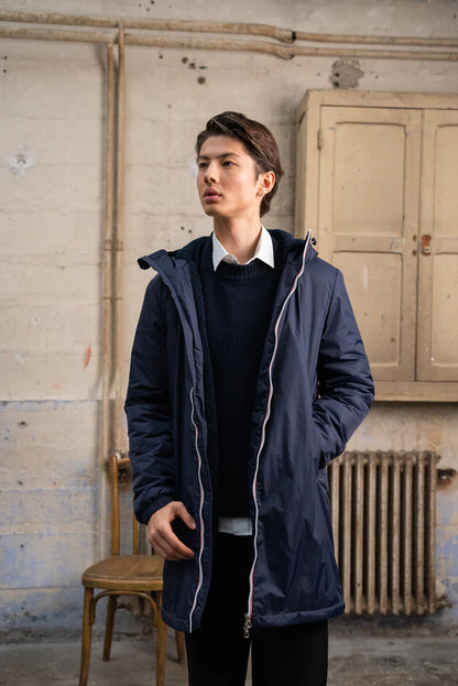 Laura Jo - Manteau imperméable long Homme bleu marine fourré imitation sherpa bleu marine